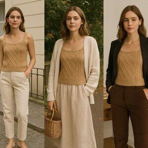 Grace & Gather Women’s Sweater Tank Camel S – Old Money, Cottagecore, Academia